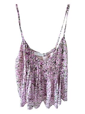 Astr Pink Floral Pleated Spaghetti Strap Cami Size L